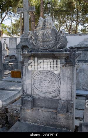 Tumba de un marino, 1842, cementerio de Palma , inaugurado en1821, palma de majorque, Majorque, Îles Baléares, Espagne Banque D'Images