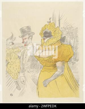 Exposition aux étudiants Bal, Anonyme, d'après Henri de Toulouse-Lautrec, 1900 impression d'un homme et d'une femme sur un bal costumé. En arrière-plan, un chef d'orchestre. Au-dessus du spectacle est en lettres rouges au ball des etudiants sur l'affiche. mascarade en papier, boule masquée. masque (+ vêtements pour femmes) Banque D'Images