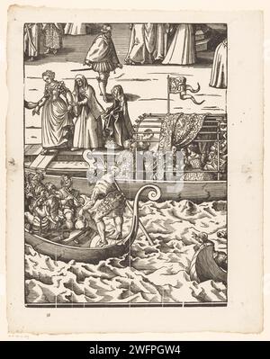 Festa della Sensa (douzième partie), Jost Amman, 1679 procession imprimée du Doge le jour de l'Ascension sur San Marcoplein à Venise. La procession mène au Bucintoro, le Galei du Doge. Une fois par an, le doge «s'est marié» pendant la Festa della Sensa d'une manière cérémonielle avec la mer Adriatique en jetant un anneau dans l'eau de ce Galei. Imprimeur : NeurenbergPublisher : Frankfurt am main Paper procession  religion chrétienne. gondole. Instruments à cordes (arqués) - CC - hors des portes. Instruments à vent - CC - hors portes. fruits : pomme. Vue sur la ville en général ; tour de l'horloge 'veduta'. Dogepaleis. B Banque D'Images