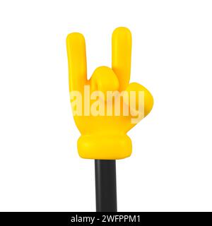 Jaune emoji mignon main montre un geste de chèvre isolé. Symbole de roche , icône et concept de signe. rendu 3d. Banque D'Images