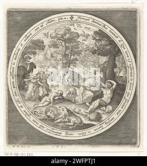 Sixième jour de la création : Dieu crée les animaux et Adam et Eva, Nicolaes de Bruyn, d'après Maerten de vos, 1581 - 1656 imprimer Sixième jour de la création : Dieu crée les animaux et Adam et Eve. Il souffle Adam dans la vie par son nez. En médaillon avec un texte biblique en latin de Genèse 2 comme inscription, dans un cadre rectangulaire. Pays-Bas gravure papier création d'animaux terrestres. L'homme (Adam) vient à la vie : habituellement Dieu tend la main ou insuffle la vie dans ses narines Banque D'Images