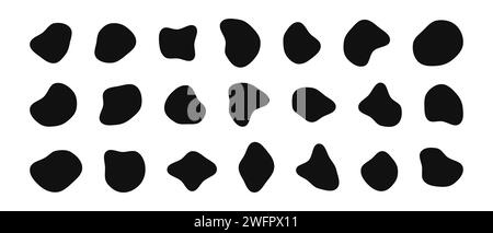 Les formes BLOB sont organiques. Figures irrégulières de forme libre. Cercles liquides circulant de manière aléatoire. Pierres de silhouette. Collection d'éléments vectoriels isolés sur fond blanc. Illustration de Vecteur