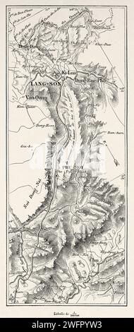 Route de Lang-son selon les officiers arpenteurs du corps expéditionnaire, Vietnam, Indochine, Asie. Trente mois au Tonkin 1885 par le Docteur Charles Edouard Hocquard (1853 - 1911) Banque D'Images