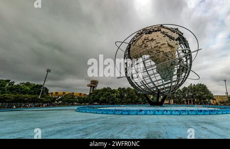 L'Afrique et l'Europe depuis l'unisphere du célèbre parc Flushing Meadows-Corona dans l'arrondissement de Queens. Banque D'Images