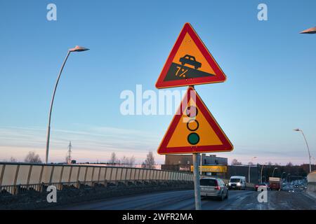 Panneau de descente de colline abrupte, Oulu Finlande Banque D'Images