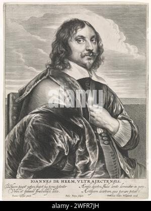 Portrait du peintre Jan Davidsz. De Heem, Paulus Pontius, d'après Jan Lievens, 1616 - 1657 imprimer Anvers gravure papier portrait, autoportrait du peintre Banque D'Images