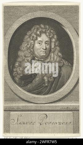 PortraT van Duitse Legal Filosoof en Historicus Samuel von Pufendorf, Abraham de Blois, d'après David Ehrenbahl, 1679 - 1717 print Amsterdam spécialiste de la gravure sur papier, philosophe Banque D'Images