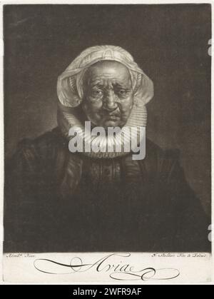 Portrait d'Aechje Claesdr., Jan Stolker, d'après Rembrandt van Rijn, 1734 - 1785 tirage Portrait d'Aechje Claesdr., veuve du brasseur de bière de Rotterdam Jan Dammaszn. Pesser. Gravure sur papier du nord des pays-Bas Banque D'Images