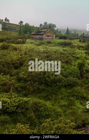 Un seter, une ferme de montagne utilisée pendant la saison estivale ; un peuplement de bâtiments utilisés pour les zones de pâturage qui ne sont pas adaptés pour les habi toute l'année Banque D'Images