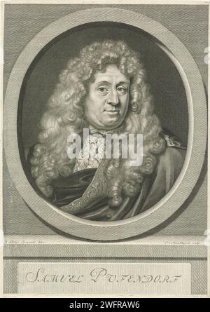 PortraT van Samuel von Pufendorf, Jan van Munnickhuysen, d'après David Ehrenbahl, 1664 - 1721 tirage Portrait de Samuel von Pufendorf, philosophie du droit, penseur politique et historien. Gravure sur papier pays-Bas Banque D'Images