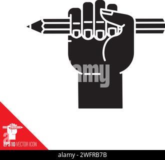 Poing tenant l'icône de glyphe vectoriel crayon pour la Journée des écrivains Illustration de Vecteur