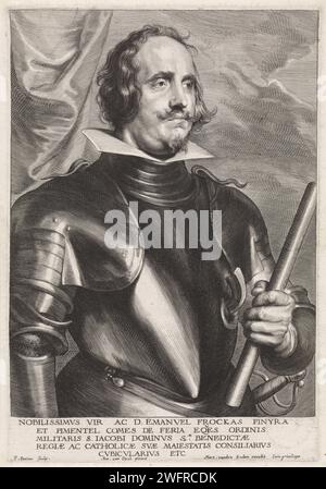 Portrait d'Emanuel Frockas, Comte de Feria, Paulus Ponce, d'après Anthony Van Dyck, 1616 - 1657 copies Anvers gravure sur papier armure Banque D'Images