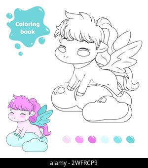Livre de coloriage pour les enfants. Mignon poney avec des ailes. Illustration de Vecteur