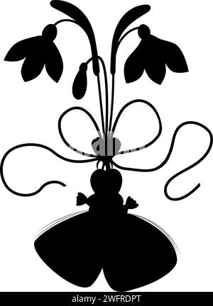 Martisor. Accessoire de vacances traditionnel. Silhouette talisman Martenitsa avec des fleurs de goutte de neige. Symbole début du ressort. 1 mars. Noir dessiné à la main Illustration de Vecteur