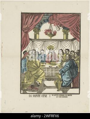 La Sainte Cêne / de Laetste Avond -Maël du Christ / avec ses Apôtres, 1827 - 1894 imprimer feuille avec une grande représentation de la Cène. Dans l'undermar, le titre en néerlandais et en français. Typographie papier Schaerbeek imprimant l'épisode de la Cène Banque D'Images