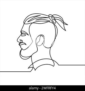 Dessin continu d'une ligne de portrait d'homme. Coiffure. Style tendance pour Homme. Illustration de Vecteur