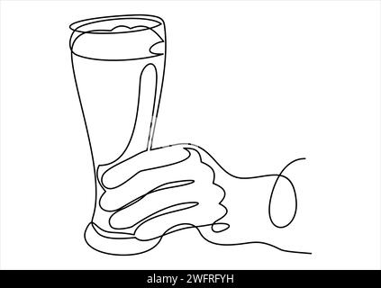 Dessin continu d'un verre à bière tenant à la main. Illustration de Vecteur