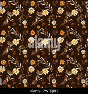 Fond de motif floral sans couture avec des fleurs et des feuilles ditsy Illustration de Vecteur