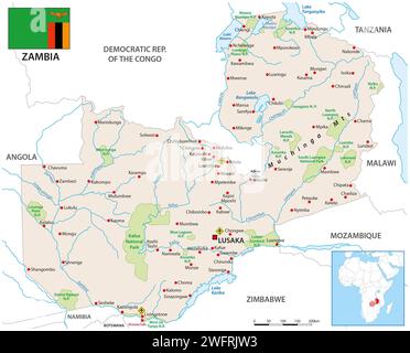 Carte vectorielle détaillée de la République de Zambie Banque D'Images