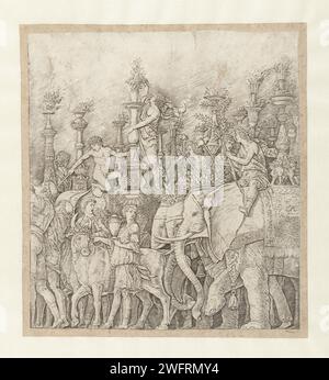 Éléphants dans le voyage triomphal de César, Andrea Mantegna (école de), d'après Andrea Mantegna, 1486 - 1492 print Italie gravure sur papier triomphe de César. animaux à ressources partagées : éléphant Banque D'Images