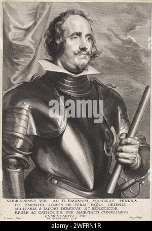 Portrait d'Emanuel Frockas, Comte de Feria, Paulus Ponce, d'après Anthony Van Dyck, 1616 - 1657 copies Anvers gravure sur papier armure Banque D'Images