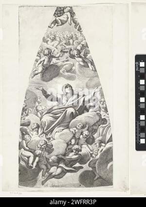 Hemelvaart Van Maria, Carlo Cesio, d'après Giovanni Lanfranco, 1636 - 1686 print Maria est prise au ciel par Engelen. Les anges tiennent une couronne au-dessus de sa tête. Imprimeur : Italiaaprès dessin par : Italiaaprès peinture par : Rome papier gravure de l'Assomption de Marie ('assumptio corporiss') : elle est portée au ciel par des anges Banque D'Images