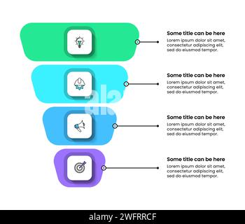 Modèle infographique avec icônes et 4 options ou étapes. Entonnoir abstrait. Peut être utilisé pour la mise en page de flux de travail, diagramme, bannière, webdesign. Illustration vectorielle Illustration de Vecteur