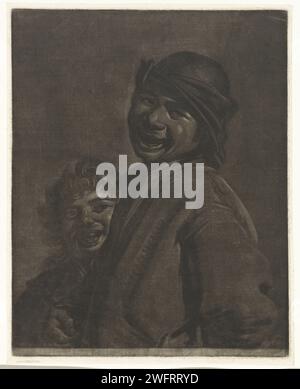 Deux garçons souriants, Pieter Louw, après Frans Hals, 1743 - 1800 imprimer Amsterdam papier rire. tête de train Banque D'Images