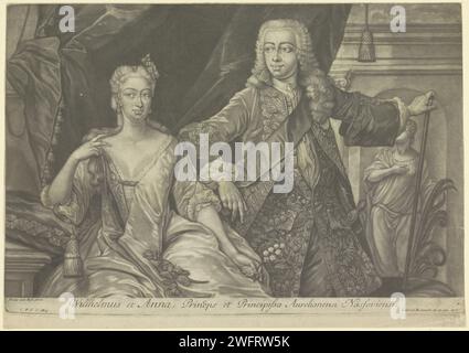 Portrait de Guillaume IV, Prince d'Oranje-Nassau, et Anna van Hannover, Gabriel Bodenehr (I), d'après Philippe van Dijk, 1734 - 1765 tirage Portrait de Guillaume IV et Anna. Dans la marge inférieure leurs noms et titres. Papier d'Augsbourg Banque D'Images