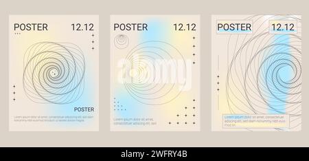 Affiches avec éléments géométriques et espace de copie. Collection de couvertures minimalistes. Arrière-plans rétro. Modèle de bannière moderne abstrait. Vector illustr Illustration de Vecteur