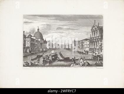 Canal Great You Coming, casting, fine, 1741 print vue du Canal Grande à Venise. À gauche, le San Simeone Piccolo et à droite, la Santa Maria di Nazareth (Chiesa Degli Scalzi). Figures sur gondoles au premier plan. Venise papier gravure / gravure vue sur la ville, et paysage avec des constructions artificielles. canal. canaux, eaux (en ville). gondole. église (extérieur) Venise. Grand Canal. San Simeone Piccolo. Santa Maria di Nazareth Banque D'Images