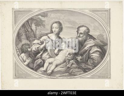 Heilige Familie rencontre de Jonge Johannes de doper, Giovanni Girolamo Frezza, d'après Giovanni Paolo Melchiori, d'après Carlo Maratta, 1694 imprimer Sainte famille avec le jeune Jean Baptiste dans un paysage. Imprimeur : Romeafter dessin par : Italyafter peinture par : ItalyVaticaanstad gravure sur papier Sainte famille avec Jean-Baptiste (enfant) Banque D'Images