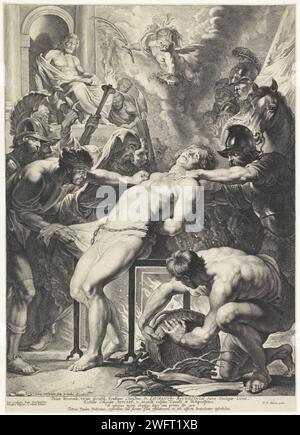 Marteld mort de St. Laurentius, Lucas Vorsterman (I), d'après Peter Paul Rubens, 1621 estampe Anvers gravure sur papier St. Laurence est rôtie sur un griron Banque D'Images