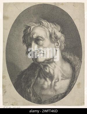 Portrait d'un vieil homme, anonyme, d'après Hendrick Goltzius, 1600 - 1700 print Portrait d'un vieil homme qui regarde vers le haut. Un drap de fourrure autour de ses épaules. Numéroté en bas à gauche : 104. gravure sur papier vieil homme Banque D'Images