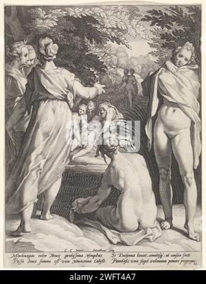 Les nymphes de Diana découvrent la grossesse de Callisto, Jacob Matham, d'après Cornelis Cornelisz. Van Haarlem, 1588 - 1592 print Haarlem gravure sur papier Diana avec ses nymphes découvre la grossesse de Callisto. grossesse Banque D'Images