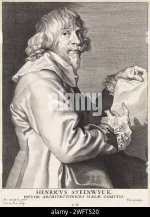 Portrait du peintre Hendrik van Steenwijck (II), Paulus Pontius, d'après Anthony van Dyck, 1616 - 1657 estampe Anvers gravure sur papier personnages historiques Banque D'Images