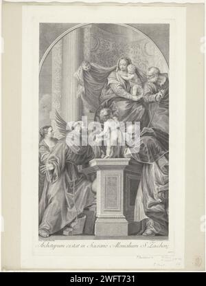 Sainte famille avec des saints, Francesco Bartolozzi (attribué à), d'après paolo véronèse, 1739 - 1780 imprimer la Sainte famille est sur une élévation. L'enfant Christ est sur son bras avec Marie. Au premier plan se trouvent le jeune Jean Baptiste, Saint Hiéronymus, Saint François et Sainte Justine. Numéroté ci-dessous : ab. No 5. Imprimeur : Italyimprimeur : Veniceafter painting by : ItaliePublisher : VeniceVenice papier gravure / gravure Sainte famille avec Jean le Baptiste (enfant). La vierge martyr Justina de Padoue ; attributs possibles : couronne, palme, (couteau ou) épée à travers son sein, licorne. le moine et l'ermite Banque D'Images