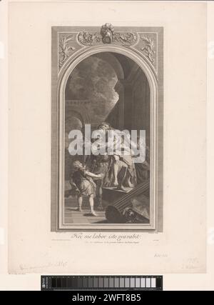 Énée et sa famille fuient de Troie, Louis Desplaces, d'après Antoine Coypel, imprimeur 1734 - 1739 : Parispublisher : ParisFrance papier gravure / gravure 'Pie Aénées' : Énée, dirigeant Ascanius, s'échappe de l'incendie de Troie, portant son père Anchise avec les Penates; sa femme Creusa, qui part avec eux, est perdue en chemin Banque D'Images