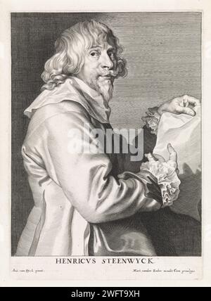 Portrait du peintre Hendrik van Steenwijck (II), Paulus Pontius, d'après Anthony van Dyck, 1616 - 1657 tirage Anvers gravure papier portrait, autoportrait du peintre Banque D'Images