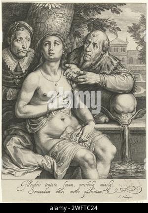 Suzanna et les anciens, Jacob Matham, d'après Cornelis Cornelisz. Van Haarlem, 1599 estampe papier Haarlem gravant les anciens espionnant Susanna Banque D'Images