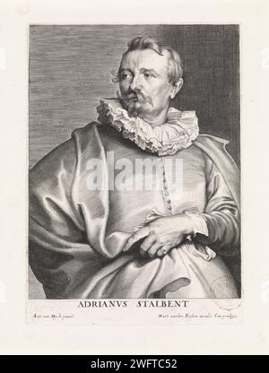 Portrait du peintre Adriaen van Stalbemt, Paulus Ponce, d'après Anthony Van Dyck, 1616 - 1657 tirage Anvers gravure papier portrait, autoportrait du peintre Banque D'Images