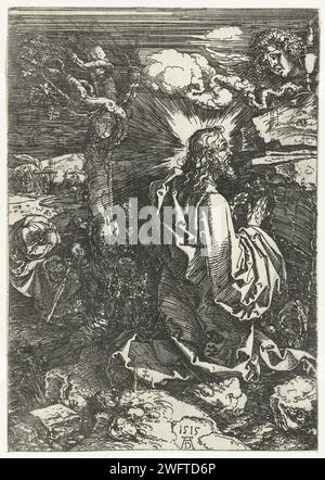 Christ sur le mont des oliviers, Albrecht Dürer, 1515 print Christ prie dans un rocher dans la cour de Getsémani, pendant que les disciples dorment derrière lui. Papier de Nuremberg mordant la prière du Christ dans le jardin de Gethsémani pendant la nuit Banque D'Images