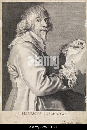 Portrait du peintre Hendrik van Steenwijck (II), Paulus Pontius, d'après Anthony van Dyck, 1616 - 1657 tirage Anvers gravure papier portrait, autoportrait du peintre Banque D'Images