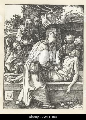 Graflegging, Albrecht Dürer, 1509 - 1510 imprimer le corps du Christ est placé dans une tombe. Ce tirage fait partie de la série de presse 'de Kleine Passie', composée d'un tirage titre et de 36 scènes bibliques (principalement de l'histoire de la souffrance). Nuremberg paper l'enterrement du Christ (peut-être par des anges) Banque D'Images