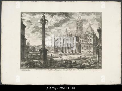 Santa Maria Maggiore te Rome, Giovanni Battista Piranesi, 1748 - 1778 imprimer vue de la Piazza di Santa Maria Maggiore à Rome avec la Santa Maria Maggiore et la Colonna della Pace. Titre et chansons explicatives en STUDMARGE. Rome papier gravure église (extérieur). Église catholique romaine. Colonne, pilier  architecture Santa Maria Maggiore. Piazza di Santa Maria Maggiore. Colonne paix. Rome Banque D'Images