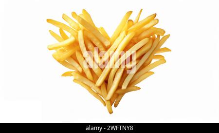 Frites isolées en forme de cœur sur fond blanc Banque D'Images