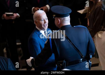 Washington, États-Unis. 01 février 2024. Le président Joe Biden arrive au National Prayer Breakfast annuel dans la salle statuaire du Capitole des États-Unis à Washington, DC le jeudi 1 février 2024. Photo Bonnie Cash/UPI crédit : UPI/Alamy Live News Banque D'Images