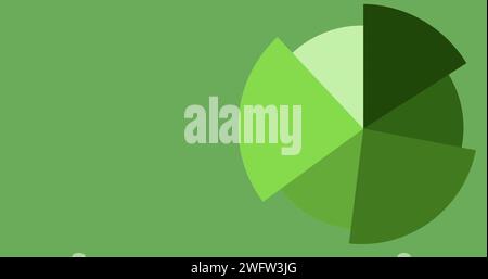 Illustration du graphique à secteurs et du traitement des données sur fond vert Banque D'Images