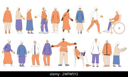 Personnes âgées isolées sur fond blanc. Personnages sur le set de retraite. Personnes âgées debout. Groupe des hommes et des femmes âgés. Collection vectorielle Illustration de Vecteur