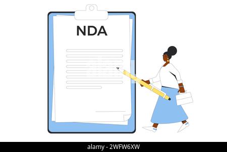 Concept NDA. Signature d'un accord de non-divulgation. Confidentialité offre d'emploi et contrat. Illustration vectorielle à plat. Illustration de Vecteur